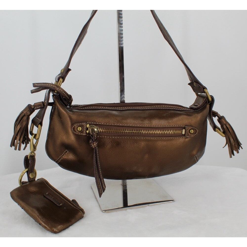 Nine West Bronze Metallic Finish Y2K Shoulder Purse W/ Silver Metallic Hardware